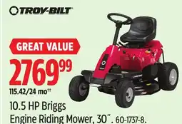 Canadian Tire Troy Bilt 10.5 HP Briggs Engine Riding Mower, 30˝ offer