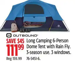 Canadian Tire OUTBOUND Long Camping 6-Person Dome Tent with Rain Fly offer