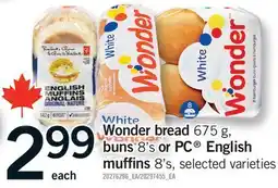 Fortinos WONDER BREAD 675 G, BUNS 8'S OR PC ENGLISH MUFFINS 8'S offer