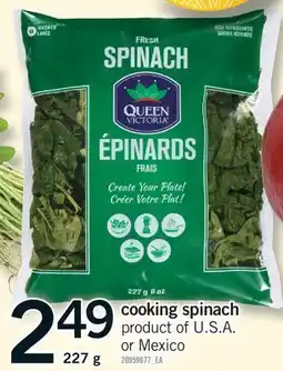 Fortinos COOKING SPINACH offer