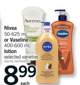 Fortinos NIVEA 50-625 ML OR VASELINE 400-600 ML LOTION offer