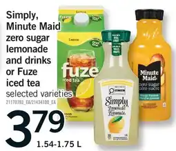 Fortinos SIMPLY, MINUTE MAID ZERO SUGAR LEMONADE AND DRINKS OR FUZE ICED TEA offer