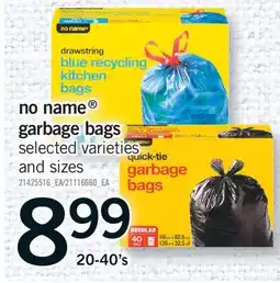 Fortinos NO NAME GARBAGE BAGS, 20-40's offer