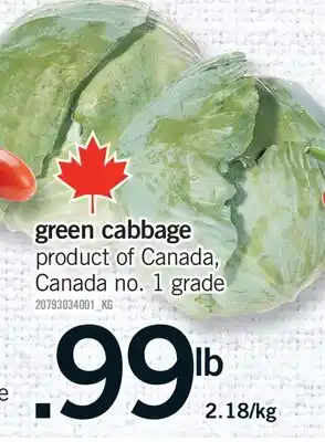 Fortinos GREEN CABBAGE offer