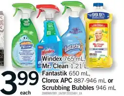 Fortinos WINDEX 765 mL, MR. CLEAN 1.21 L, FANTASTIK 650 mL, CLOROX APC 887-946 mL OR SCRUBBING BUBBLES 946 mL offer