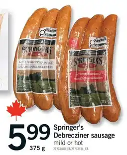 Fortinos SPRINGER'S DEBRECZINER SAUSAGE offer