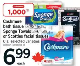 Fortinos CASHMERE BATH TISSUE 12=24 ROLLS, SPONGE TOWELS 3=6 ROLLS OR SCOTTIES FACIAL TISSUES, 6'S offer