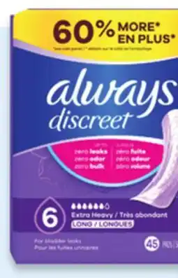 Walmart Always Discreet incontinence pads offer