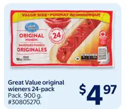 Walmart Great Value original wieners 24-pack offer