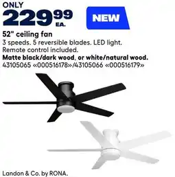 RONA Landon & Co. 52 Matte black/dark wood, or white/natural wood ceiling fan offer