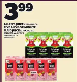 Loblaws ALLEN'S JUICE 8X200 ML FIVE ALIVE OR MINUTE MAID JUICE, 8/10X200 ML offer