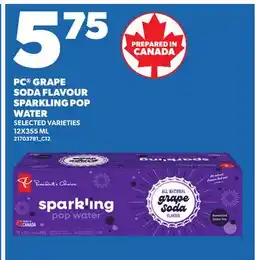Loblaws PC GRAPE SODA FLAVOUR SPARKLING POP WATER offer