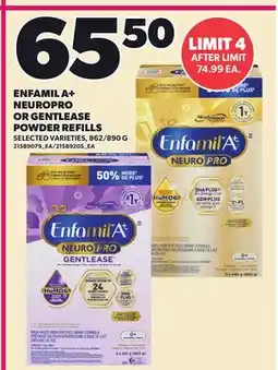 Loblaws ENFAMIL A+ NEUROPRO OR GENTLEASE POWDER REFILLS, 862/890 G offer