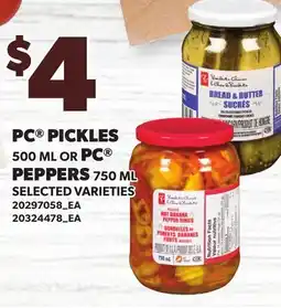 Loblaws PC PICKLES 500 ML OR PC PEPPERS 750 ML offer