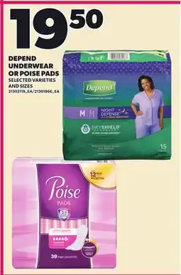 Loblaws DEPEND UNDERWEAR OR POISE PADS offer