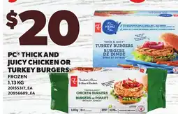 Loblaws PC THICK AND JUICY CHICKEN OR TURKEY BURGERS offer