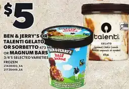 Loblaws BEN & JERRY'S OR TALENTI GELATO OR SORBETTO 473 ML OR MAGNUM BARS, 3/4'S offer