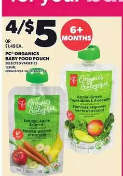 Loblaws PC ORGANICS BABY FOOD POUCH offer