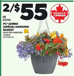 Loblaws PC JUMBO ANNUAL HANGING BASKET, 12 INCH offer