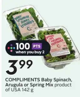 Sobeys COMPLIMENTS Baby Spinach, Arugula or Spring Mix offer