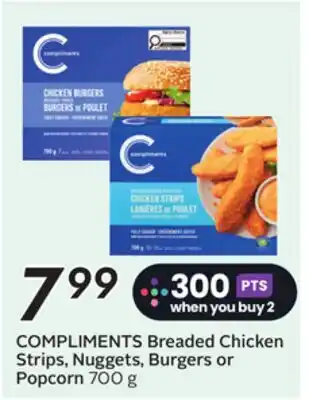 Sobeys COMPLIMENTS Breaded Chicken Strips, Nuggets, Burgers or Popcorn offer
