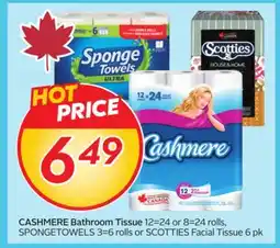 Sobeys CASHMERE Bathroom Tissue 12=24 or 8=24 rolls, SPONGETOWELS 3=6 rolls or SCOTTIES Facial Tissue offer