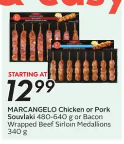 Sobeys MARCANGELO Chicken or Pork Souvlaki 480-640 g or Bacon Wrapped Beef Sirloin Medallions 340 g offer