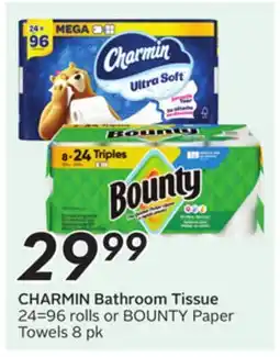 Sobeys CHARMIN Bathroom Tissue 24=96 rolls or BOUNTY Paper Towels offer