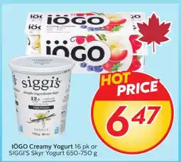 Sobeys IÖGO Creamy Yogurt 16 pk or SIGGI'S Skyr Yogurt offer