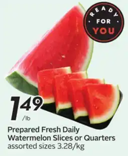 Sobeys Prepared Fresh Daily Watermelon Slices or Quarters offer