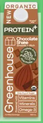 Metro GREENHOUSE ORGANIC CHOCOLATE OR VANILLA PROTEIN SHAKES offer