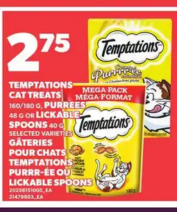 Independent Grocer TEMPTATIONS CAT TREATS, 160/180 G PURREES, 48 G OR OR LICKABLE SPOONS, 40 G offer