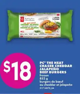No Frills PC THE HEAT CHASER CHEDDAR JALAPEÑO BEEF BURGERS offer