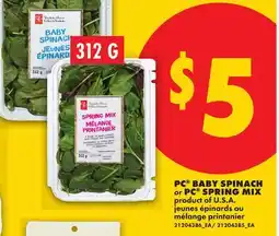 No Frills PC BABY SPINACH or PC SPRING MIX offer