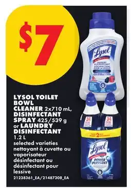 No Frills LYSOL TOILET BOWL CLEANER 2x710 mL, DISINFECTANT SPRAY 425/539 g or LAUNDRY DISINFECTANT 1.2 L offer