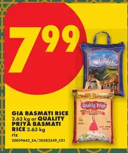 No Frills GIA BASMATI RICE, 3.63 KG OR QUALITY PRIYA BASMATI RICE offer
