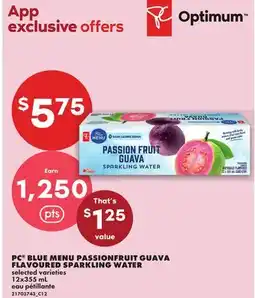 No Frills PC BLUE MENU PASSIONFRUIT GUAVA FLAVOURED SPARKLING WATER offer