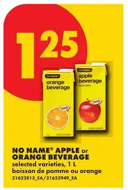 No Frills NO NAME APPLE or ORANGE BEVERAGE offer