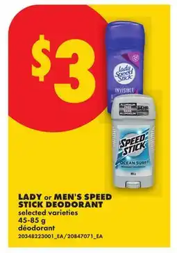 No Frills LADY or MEN'S SPEED STICK DEODORANT offer