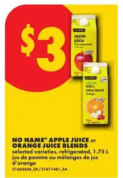 No Frills NO NAME APPLE JUICE or ORANGE JUICE BLENDS offer