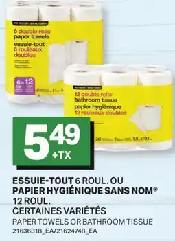 L'Intermarché ESSUIE-TOUT, 6 ROUL. OU PAPIER HYGIÉNIQUE, 12 ROUL. | PAPER TOWELS OR BATHROOM TISSUE offer