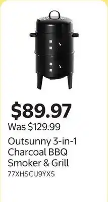 Walmart Outsunny 3‑in‑1 Charcoal BBQ Smoker & Grill offer