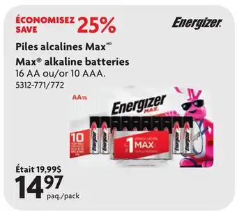 Home Hardware Energizer Max alkaline batteries offer