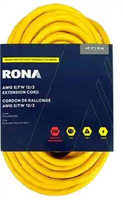 RONA RONA yellow outdoor extension cords 12/3, 15-m, 15-A offer