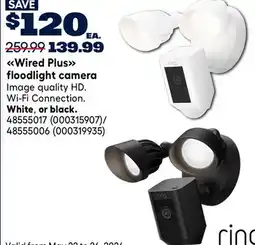 RONA Ring White, or black Wired Plus floodlight camera offer
