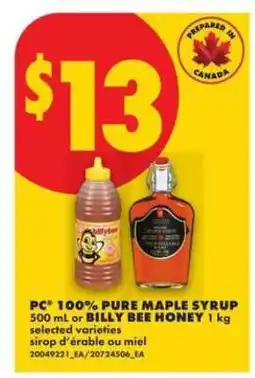 No Frills PC 100% Pure Maple Syrup or Billy Bee Honey offer