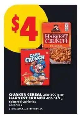 No Frills Quaker Cereal or Harvest Crunch offer
