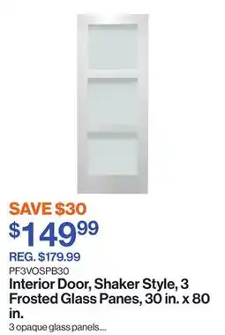 Patrick Morin Interior Door, Shaker Style, 3 Frosted Glass Panes, 30 in. x 80 in offer