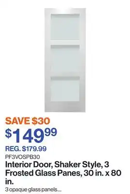 Patrick Morin Interior Door, Shaker Style, 3 Frosted Glass Panes, 30 in. x 80 in offer
