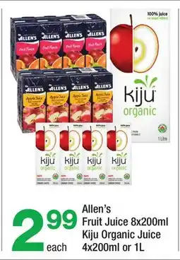 Highland Farms Allen's Fruit Juice 8x200ml Kiju Organic Juice 4x200ml or 1L offer